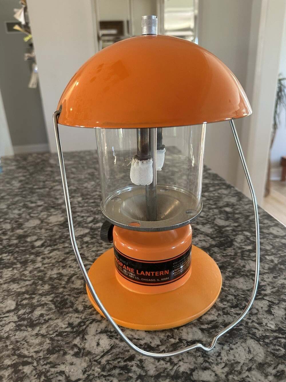 Sears Roebuck Double Mantle Propane Lantern 920.727850 Pyrex Globe Orange